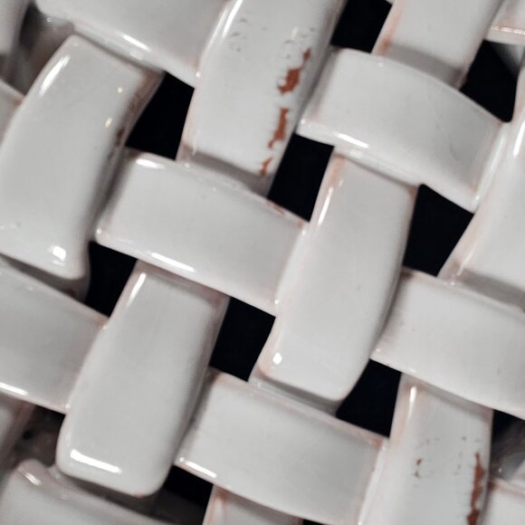 Vintage Italy Majolica Handcrafted Open Weave Ceramic Shallow Bowl Purple Floral - Picture 7 of 12